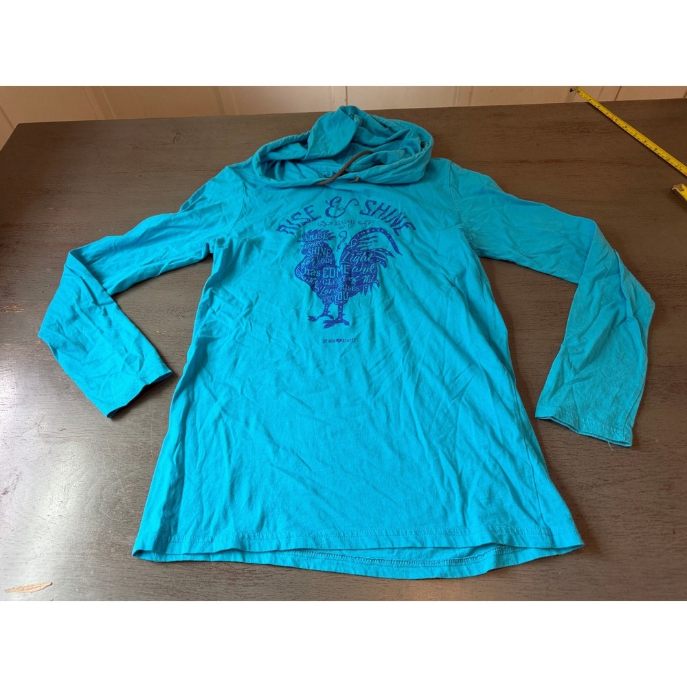 Grace & Truth Anvil Rise & Shine Isaiah 60:1 Rooster Graphic Hoodie Blue Medium
